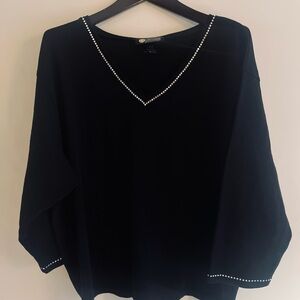 Christine Alexander Women’s Black 3/4 Sleeve Top Silver Embellished Neck Size 3X